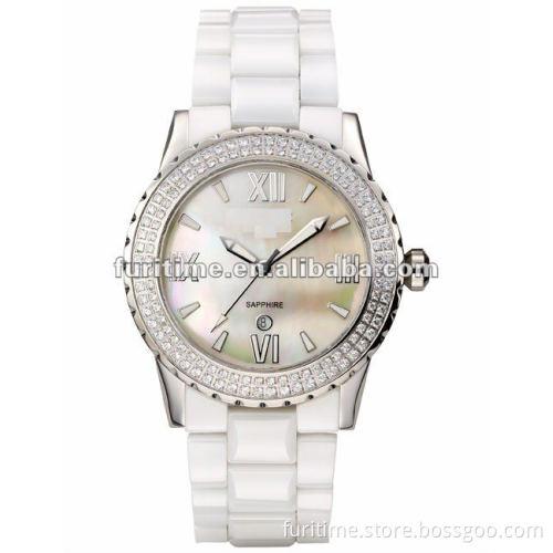 ceramic watch luxury ceramic watch with date,jewelry watch with stones,women fashion band watch,shappire glass